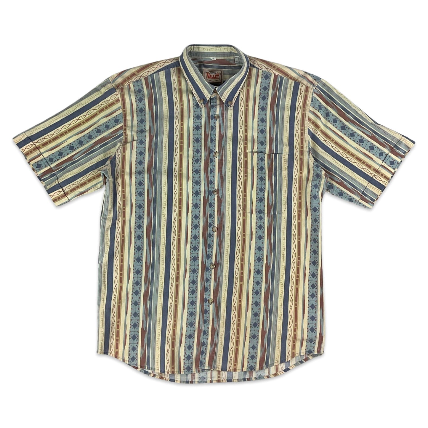 Vintage Yellow Blue & Red Aztec Print Short Sleeve Shirt S M