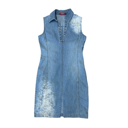 Vintage 90s 00s Y2k Light Denim Floral Midi Dress 10 12 S