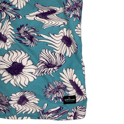 Vintage 90s 'Quicksilver' Blue Purple White Hawaiian Distorted Daisy Short Sleeved Shirt M L