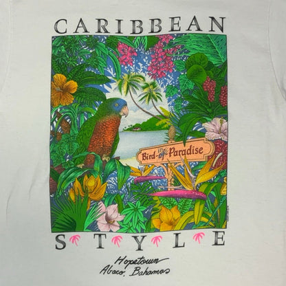 Vintage 1992 White Cotton Caribbean Parrot Tropical Bahamas T-Shirt S M