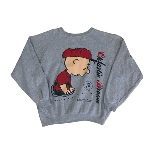 Vintage 'Peanuts' Grey 'Charlie Brown' Cartoon Characters Graphic Sweatshirt M L
