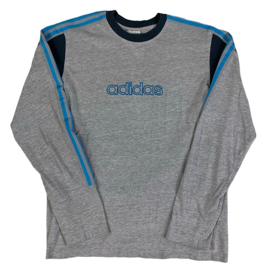 Vintage 00s Adidas Grey & Blue Long Sleeve Sports Shirt S M