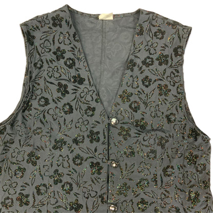Vintage Black Glittery Floral Waistcoat 16