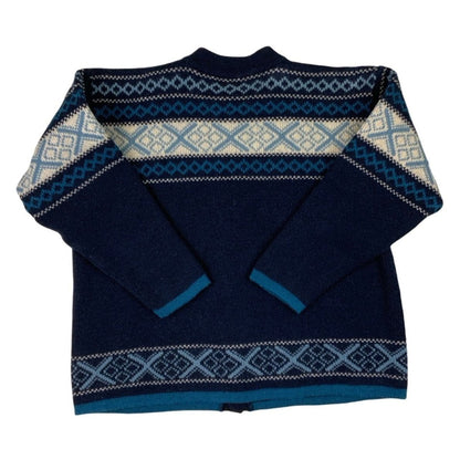 1980s Figgjo Nordic Navy Blue Wool Cardigan M L