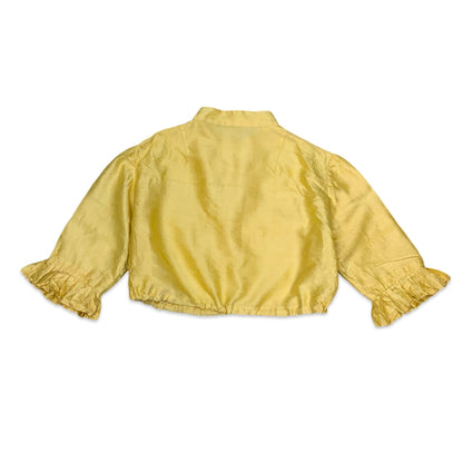 80s Yellow Button Up Crop Top with Pleats 10 12