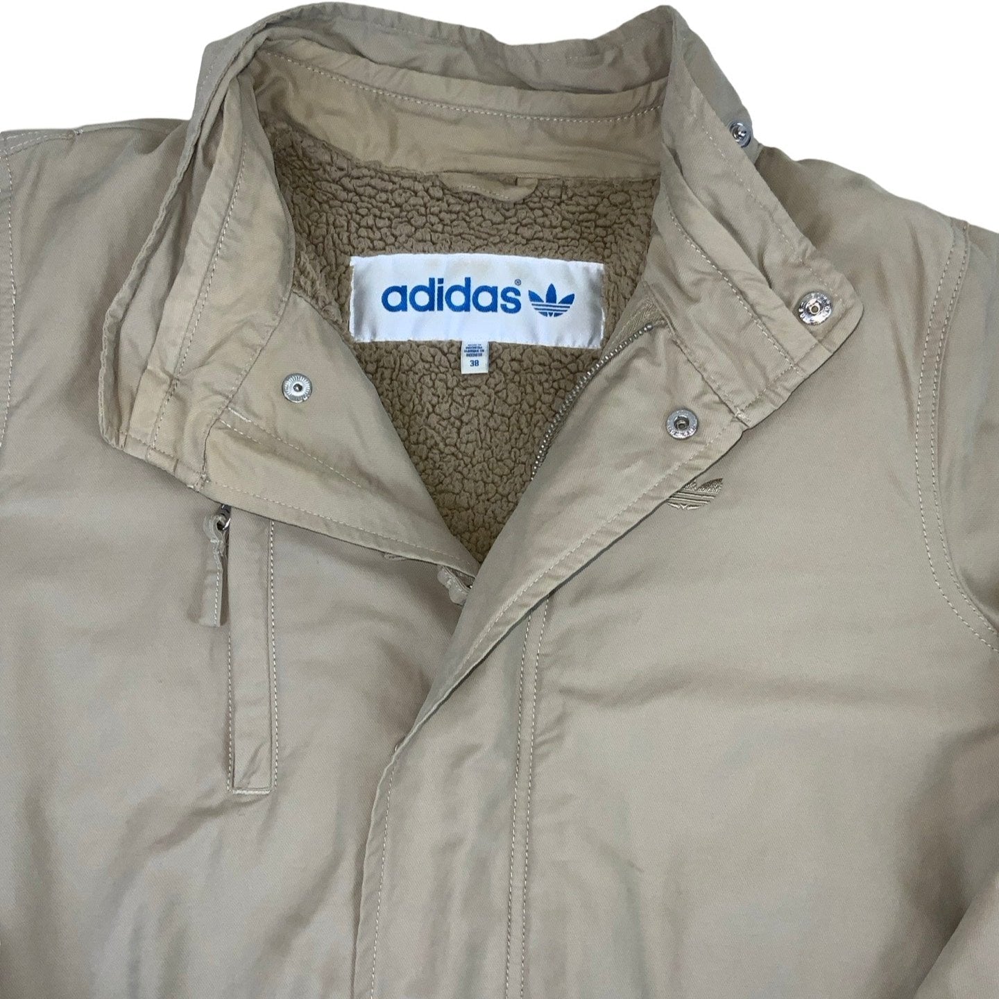 Adidas Y2K Beige Parka Fleece Lined Coat M 12 14 16