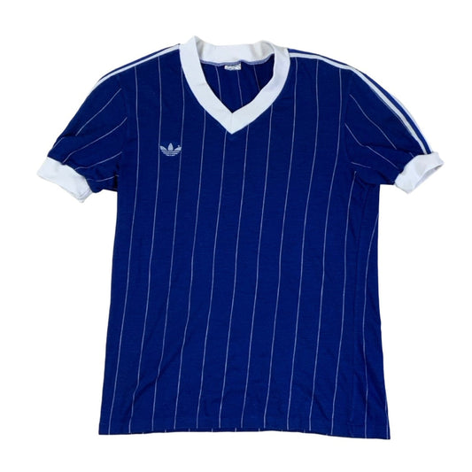 Vintage 90s Adidas Blue White Stripe Single Stitch Sports Tee S M