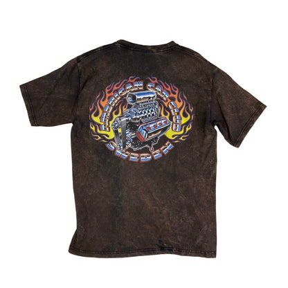 Vintage 90s 'American Car Club Sweden' Brown Acid Wash Graphic T-Shirt S