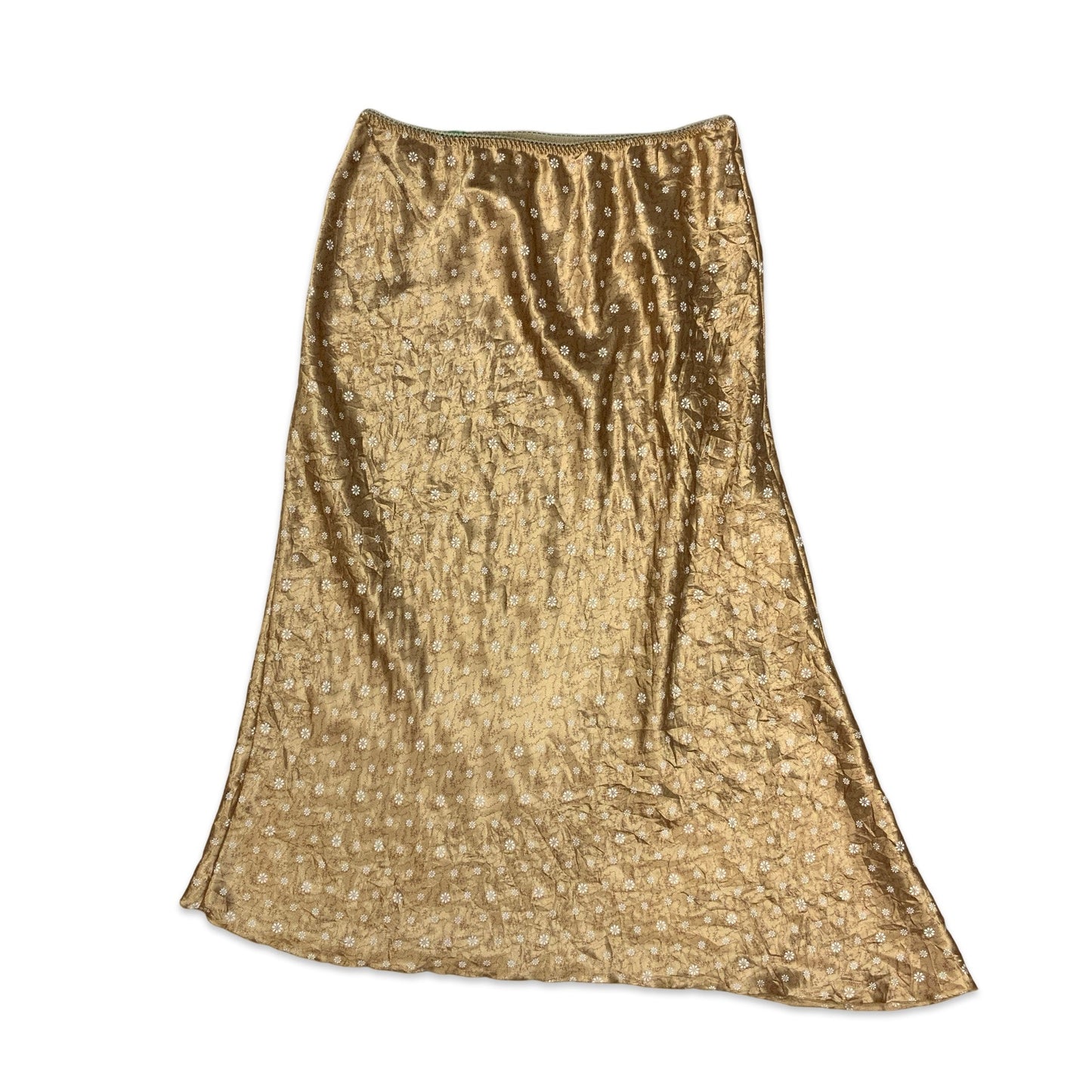 Y2K Gold & White Ditsy Floral Maxi Skirt 8 10 12
