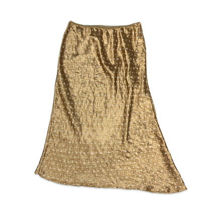 Y2K Gold & White Ditsy Floral Maxi Skirt 8 10 12
