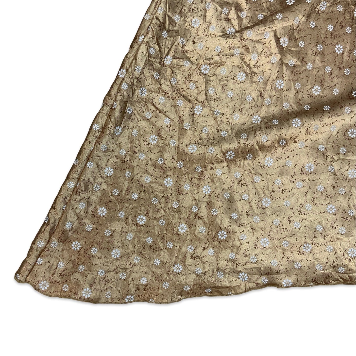 Y2K Gold & White Ditsy Floral Maxi Skirt 8 10 12