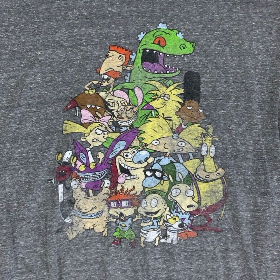 Vintage 90s 'Nickelodeon' RETRO Hey Arnold! Real Monsters Rugrats Cartoon Grey Graphic T-Shirt L XL
