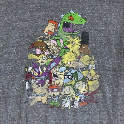 Vintage 90s 'Nickelodeon' RETRO Hey Arnold! Real Monsters Rugrats Cartoon Grey Graphic T-Shirt L XL