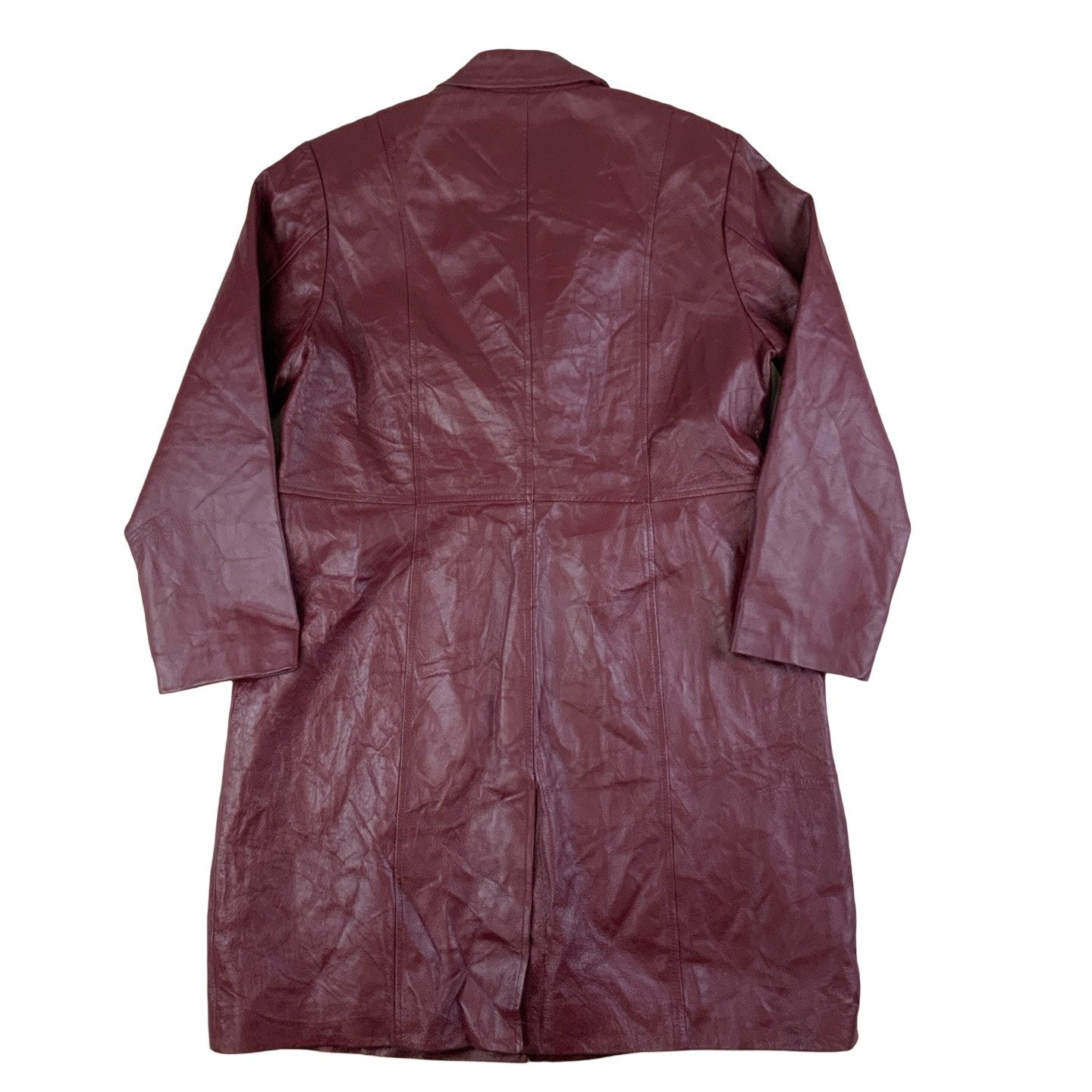 Vintage Burgundy Leather Double Breasted Long Coat 16 18