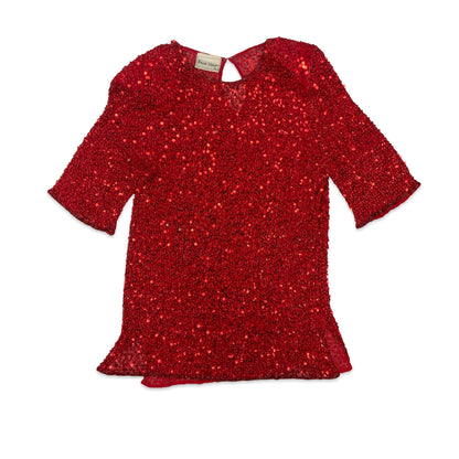 80s Red Sequin Blouse 12 14