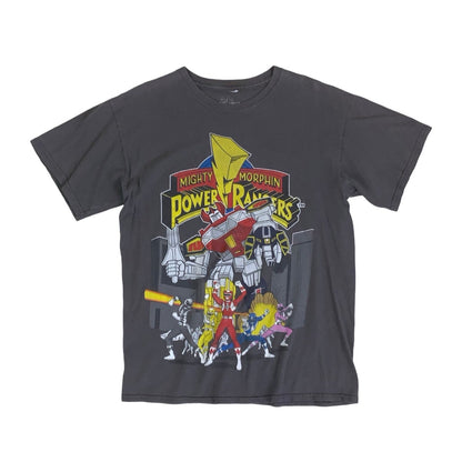 Vintage 90s 'Mighty Morphin Power Rangers' Cartoon Network Promo Grey Graphic T-Shirt S M
