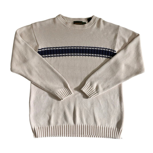 Vintage Timberland Weather Gear Cream & Navy Knit Jumper XS S