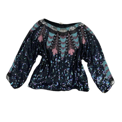 Vintage Lurex Sequin Bead Party Wear Top 14 16 18