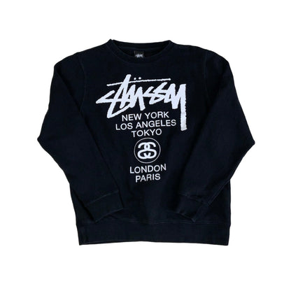 Vintage y2k 'Stüssy' Black Spell-Out Long Sleeved Graphic Sweatshirt M