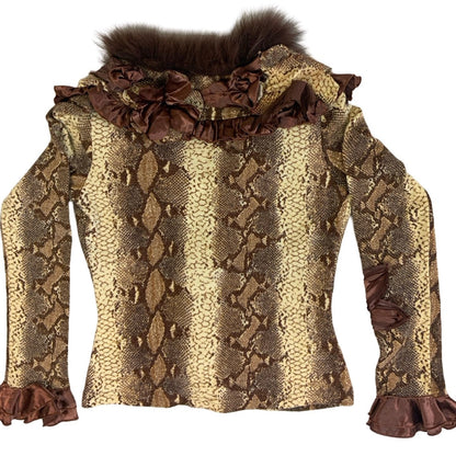 Vintage 90s Y2K Snakeskin Print Faux Fur Cardigan XS 8