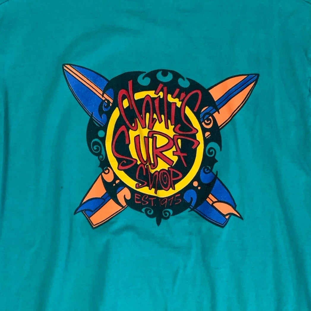 Vintage 90s 'Fruit of the Loom' Green Surf Graphic Short Sleeved Single Stitch T-Shirt M L