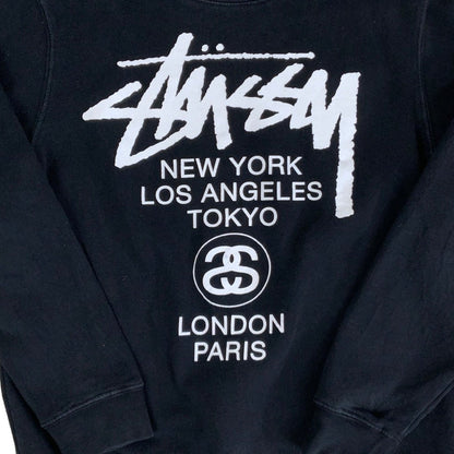 Vintage y2k 'Stüssy' Black Spell-Out Long Sleeved Graphic Sweatshirt M