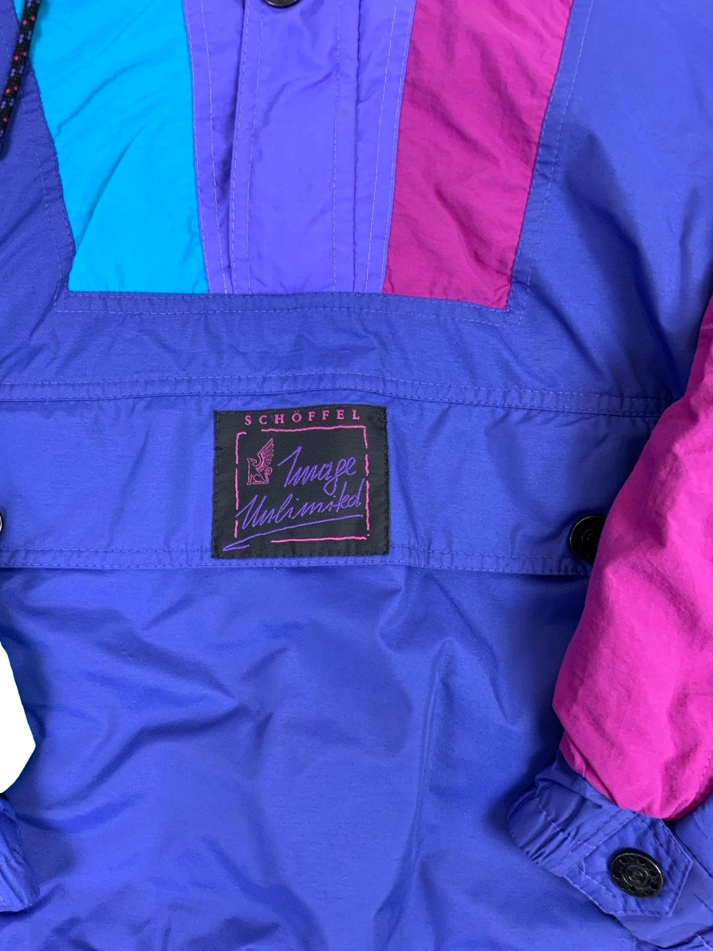 Vintage 90s 'Schöffel Image Unlimited' Pink Purple Green Pull-Over Windbreaker XL