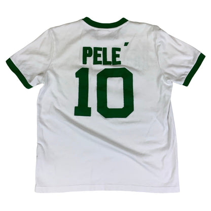 Vintage Reissue RARE Pele White Ringer Football T-shirt M L