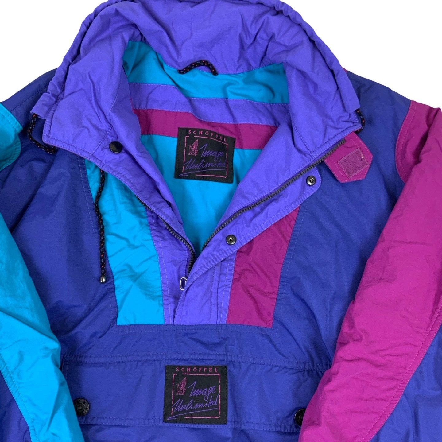 Vintage 90s 'Schöffel Image Unlimited' Pink Purple Green Pull-Over Windbreaker XL