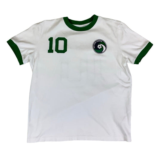 Vintage Reissue RARE Pele White Ringer Football T-shirt M L
