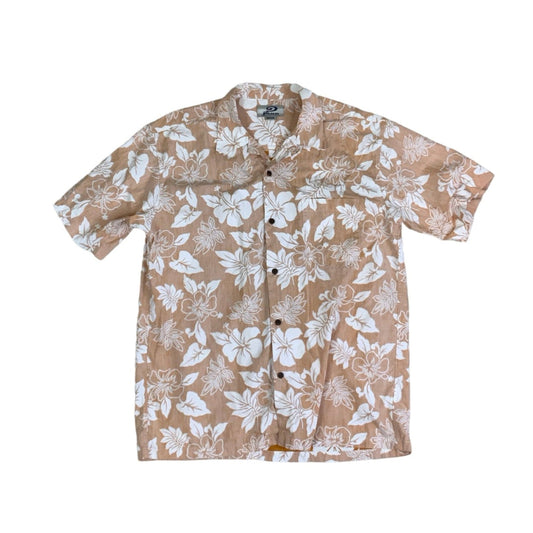 Vintage 'Piko' Hawaiian Loungewear Peach White Floral Short Sleeved Shirt M