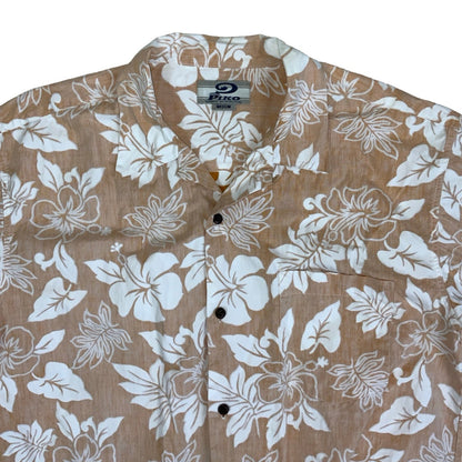 Vintage 'Piko' Hawaiian Loungewear Peach White Floral Short Sleeved Shirt M