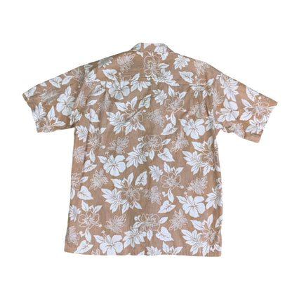 Vintage 'Piko' Hawaiian Loungewear Peach White Floral Short Sleeved Shirt M