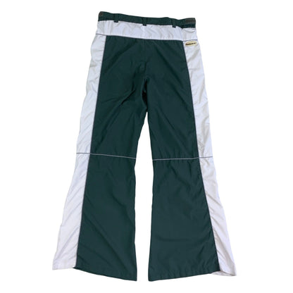 Vintage 2000s Y2k Fishbone Green & White Flared Track Pant L XL