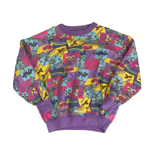 Vintage 90s 'Challenger' by 'Gianni Germani' Purple Pink Yellow Blue Geometric Patterned Graphic Sweatshirt L XL
