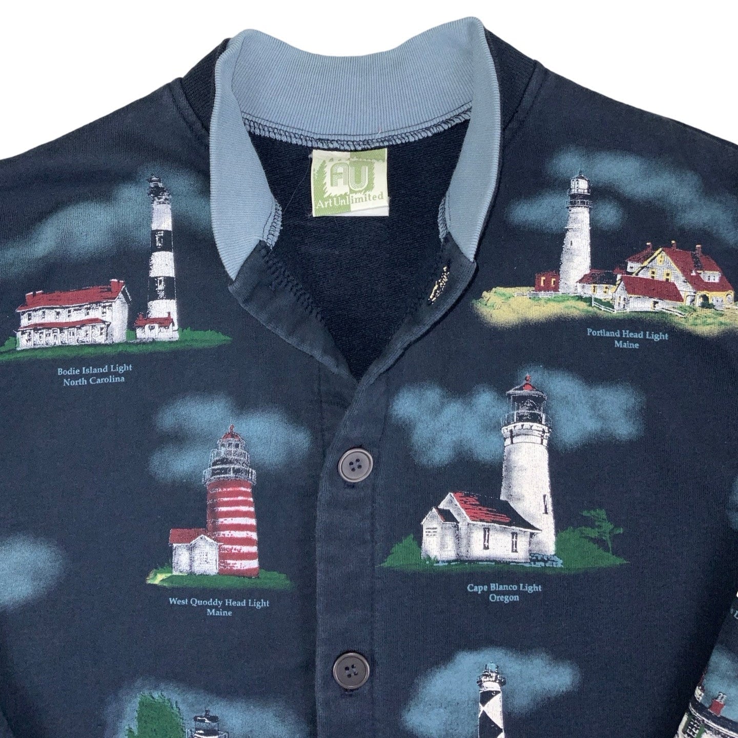 Vintage 'Art Unlimited' Lighthouses of the United States Graphic Flannel Shirt M