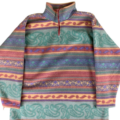 Pastel Vintage Pull Pattern Fleece Jacket M L