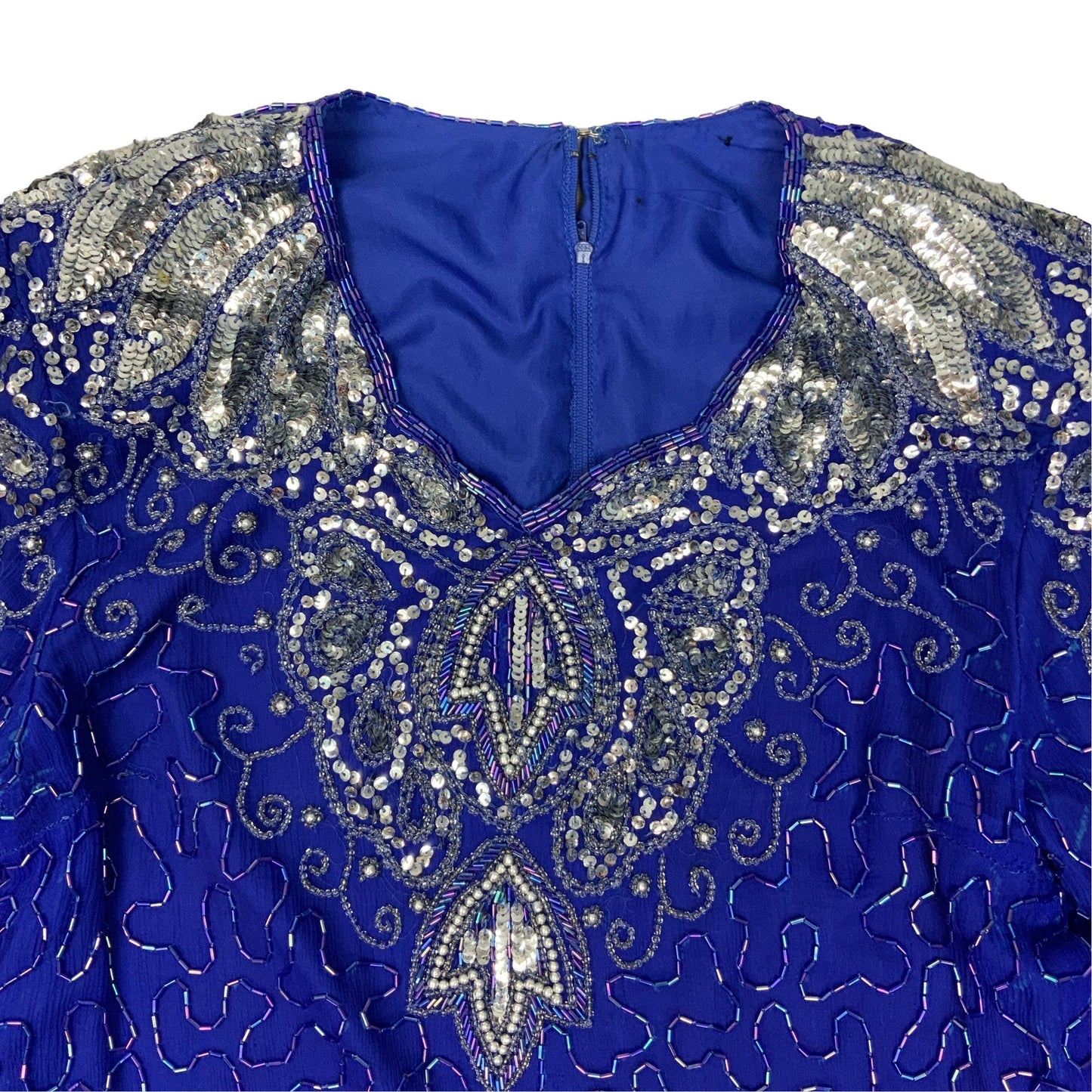 80s Blue & Silver Beaded Top 12 14