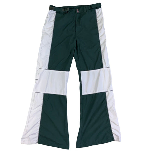Vintage 2000s Y2k Fishbone Green & White Flared Track Pant L XL