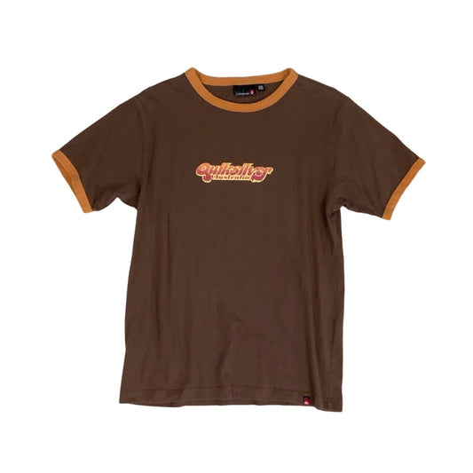 Vintage 90s 'Quicksilver' Australia Brown Graphic Short Sleeved Surf Baby Tee T-Shirt S M