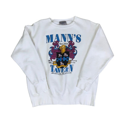 Vintage 90s 'Mann's Tavern' Suffolk, England 'Delta' White Crest Graphic Sweatshirt