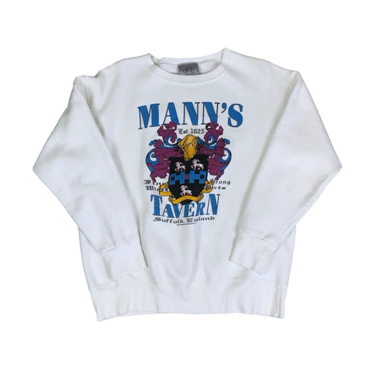 Vintage 90s 'Mann's Tavern' Suffolk, England 'Delta' White Crest Graphic Sweatshirt