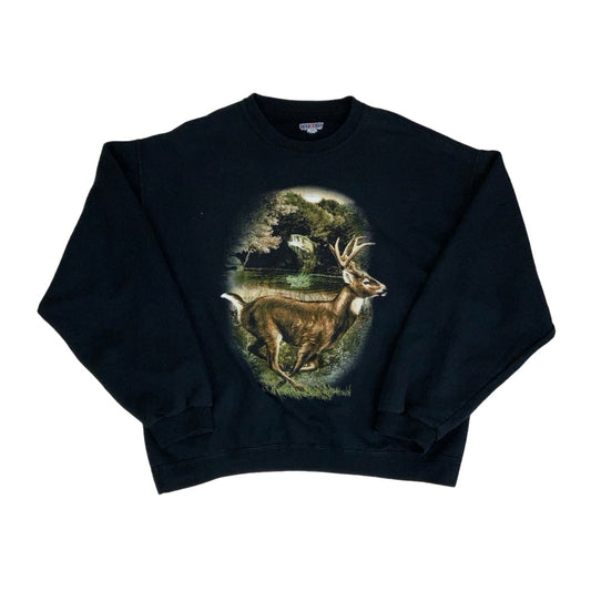 Vintage 90s Jerszees Deer Fish Graphic Crewneck Sweatshirt M L
