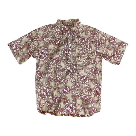 Vintage 'Break Off' Brown Red White Hawaiian Floral Short Sleeved Shirt M