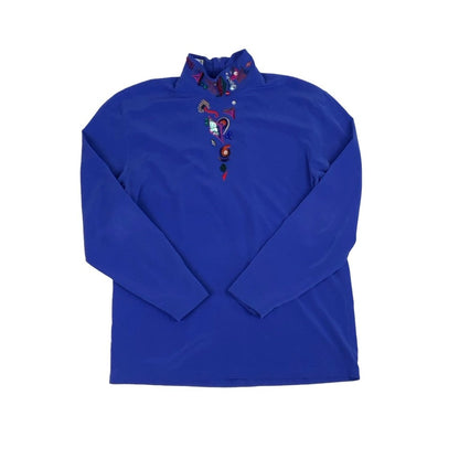 Vintage 'Yarell' Blue Geometric Pattern Beaded Blouse M 12 14