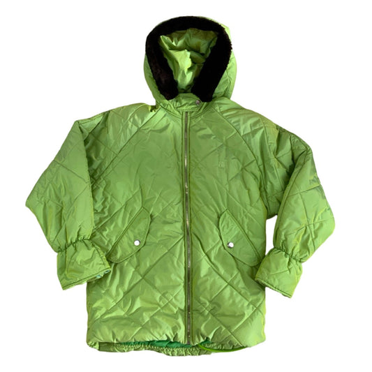 Vintage 90s Retro Green Fur Hooded Coat 12 14