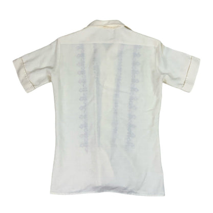 Vintage White Button Up Pattern Summer Shirt S M