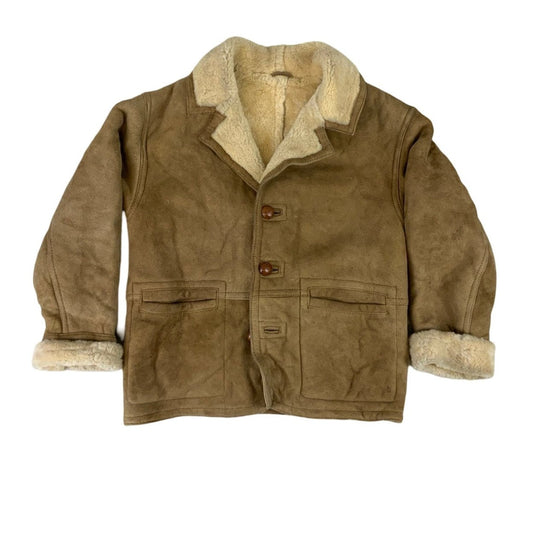 Vintage Tan Leather Shearling Jacket M L