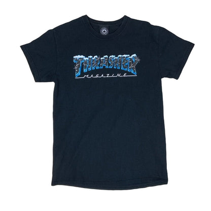 90s Winter Theme Thrasher Magazine Navy Blue Graphic Tee XS S 10