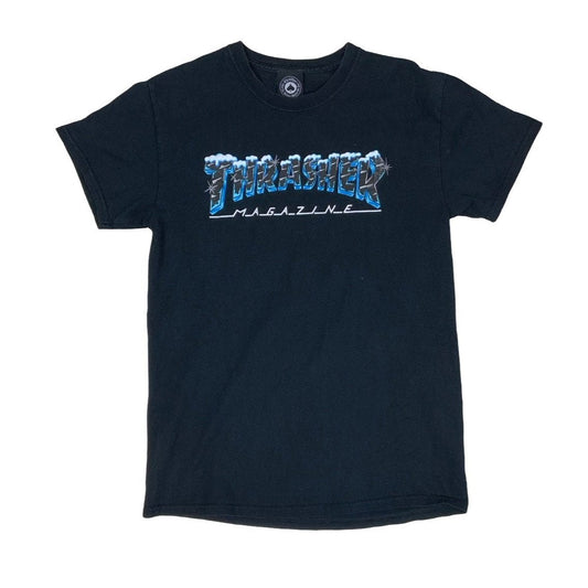 90s Winter Theme Thrasher Magazine Navy Blue Graphic Tee XS S 10
